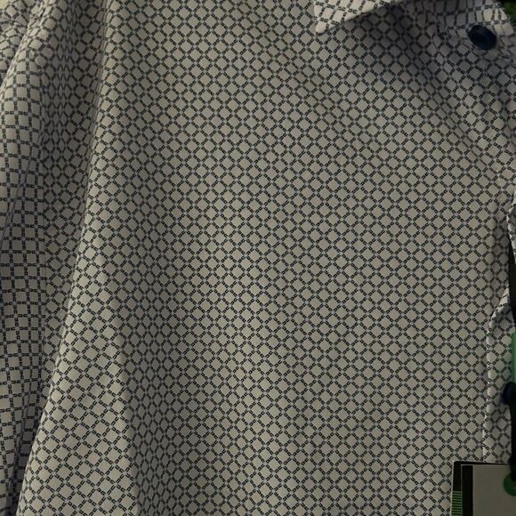 Tom Baine Performance Slim Fit White Blue Print Button Down Shirt Size XXL - Picture 7 of 7